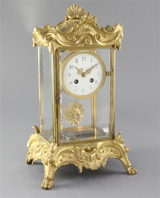 A late 19th century French ormolu mounted four glass clock, Planchon, Paris, height 38.5cm width 23cm